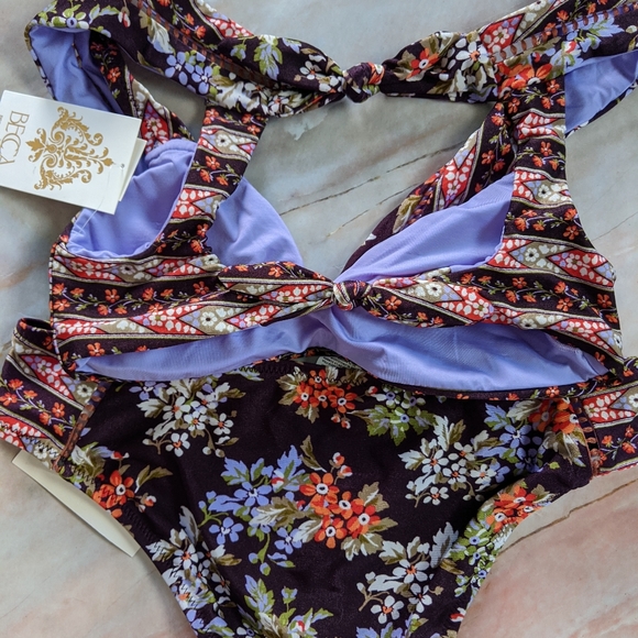 BECCA Boho Plum Floral Cottage Two Piece Bikini M - Picture 5 of 5